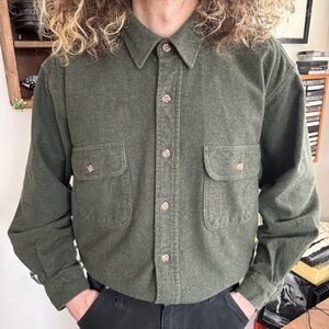 Vintage 2000s Green Chamois Button Down Work Shirt Field & Stream ~ Size XL